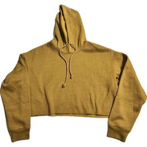 Cropped Hoodie‎ Women's XL Mustard Yellow Relaxed Fit Drawstring Casual